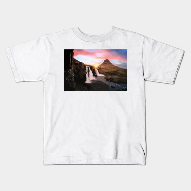 Kirkjufell Mountain Painting Kids T-Shirt by gktb